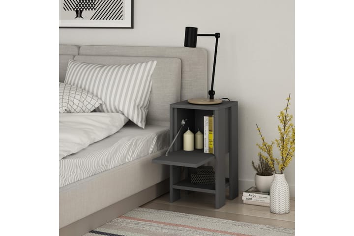 CORALEE Sängbord 30 cm med Förvaring Hylla + Lucka Mörkgrå - Mörkgrå - Möbler - Sovrum - Sängbord