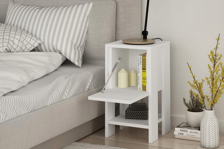 CORALEE Sängbord 30 cm med Förvaring Hylla + Lucka Vit - Vit - Möbler - Sovrum - Sängbord
