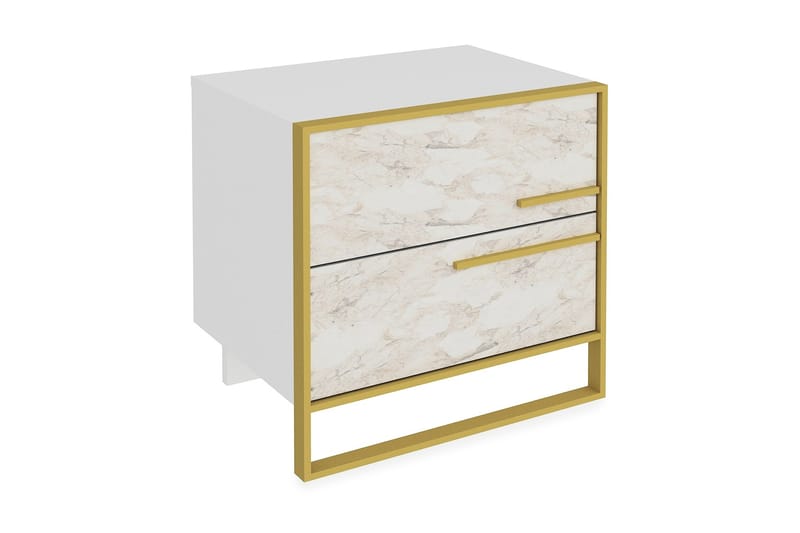 CRAIGLOW Sängbord 50 cm med Förvaring 2 Lådor Guld/Vit