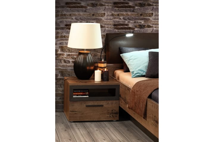 DRYLAW Sängbord 52 cm med Förvaring Låda + Hylla Brun/Svart - Möbler - Sovrum - Sängbord