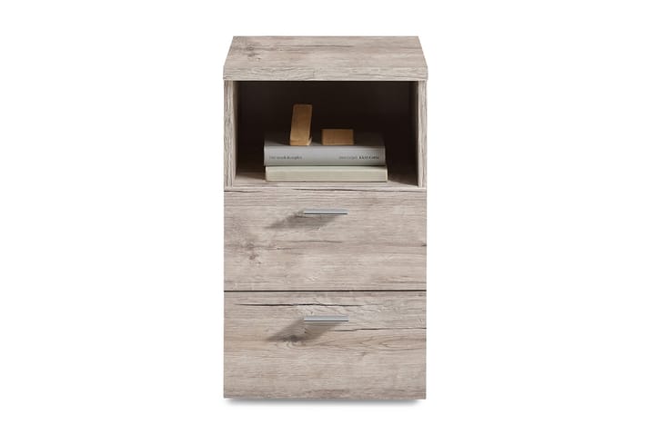 IBLIS Sängbord 35 cm med Förvaring 2 Lådor + Hylla Grå/Natur - Möbler - Sovrum - Sängbord