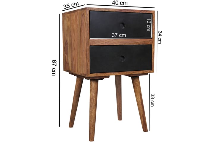 LOSIEWSKI Sängbord 40 cm med Förvaring 2 Lådor Massivt Trä/S - Möbler - Sovrum - Sängbord