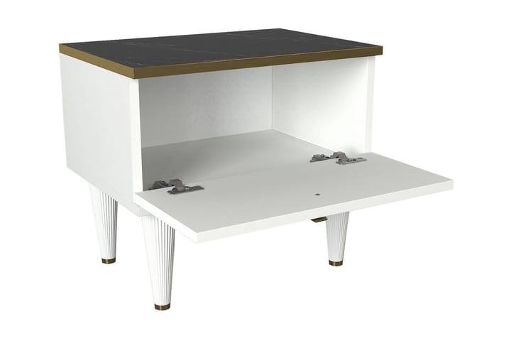 LURKER Sängbord 50 cm med Förvaring Låda Vit/Guld/Svart - Möbler - Sovrum - Sängbord
