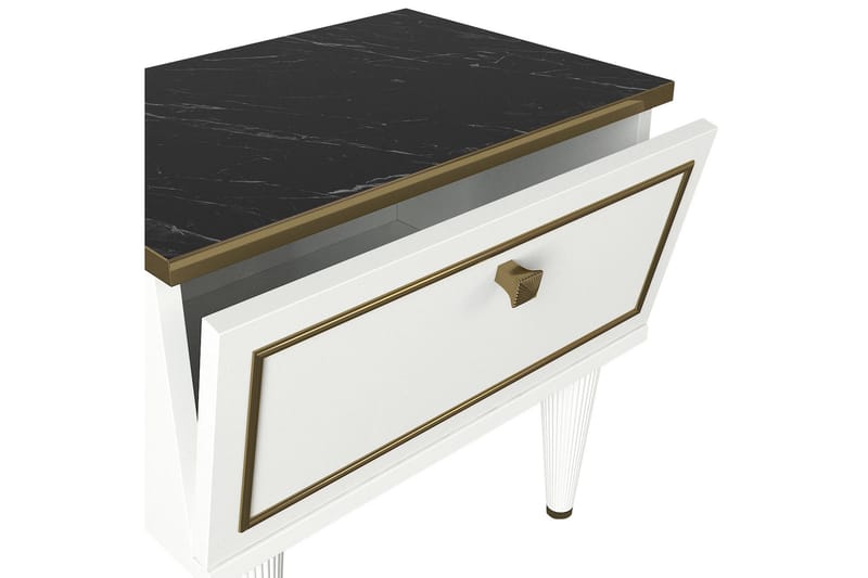 LURKER Sängbord 50 cm med Förvaring Låda Vit/Guld/Svart - Möbler - Sovrum - Sängbord