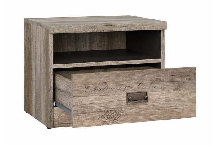 NOKOMIS Sängbord 50 cm med Förvaring Låda + Hylla Ekfärg/Grå - Trä/natur - Möbler - Sovrum - Sängbord