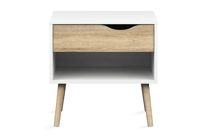 ORINO Sängbord 50 cm med Förvaring Låda + Hylla Vit/Ekfärg - Möbler - Bord
