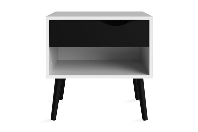 ORINO Sängbord 50 cm med Förvaring Låda + Hylla Vit/Svart - Möbler - Sovrum - Sängbord