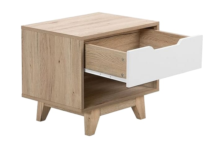 OVIATT Sängbord 50 cm med Förvaring Låda + Hylla Vit - Möbler - Sovrum - Sängbord
