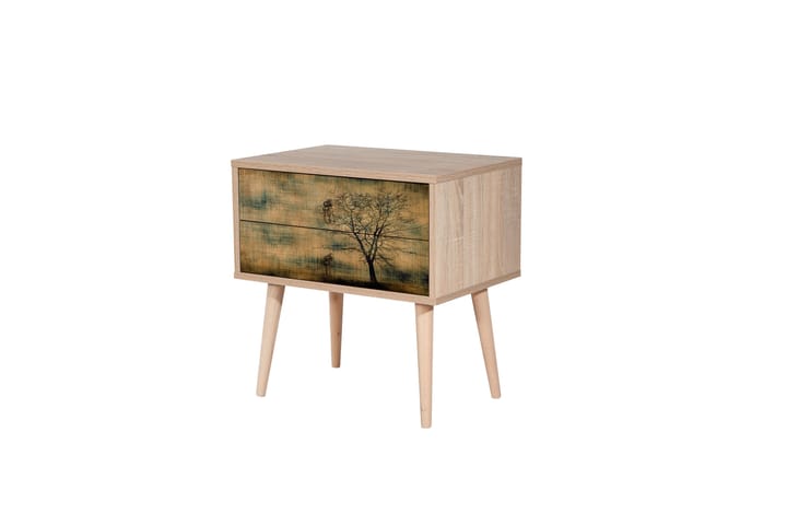 PETRONILA Sängbord 60 cm med Förvaring 2 Lådor Brundsilhuett - Brun/Grön - Möbler - Sovrum - Sängbord