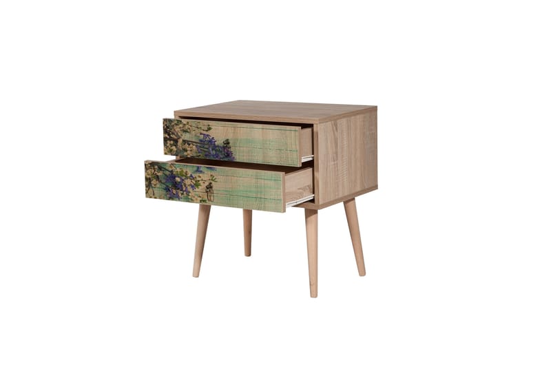 PETRONILA Sängbord 60 cm med Förvaring 2 Lådor Körsbärsblom - Teak - Möbler - Sovrum - Sängbord