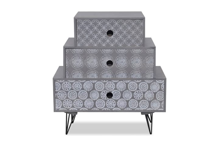 Sängbord med 3 lådor grå och brun