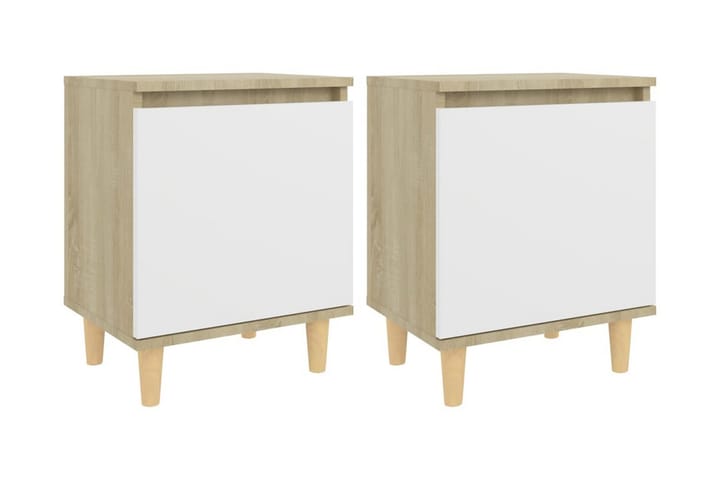 Sängbord med ben i massivt trä 2 st sonoma-ek & vit 40x30x50 - Brun - Möbler - Sovrum - Sängbord