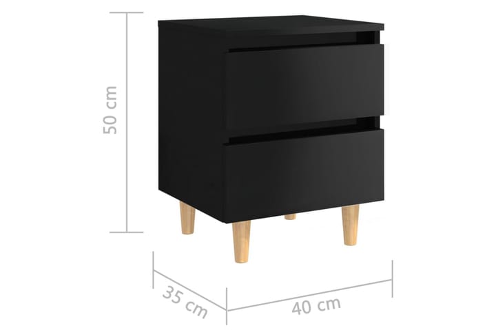 Sängbord med massiva furuben 2 st svart högglans 40x35x50 cm - Svart - Möbler - Sovrum - Sängbord