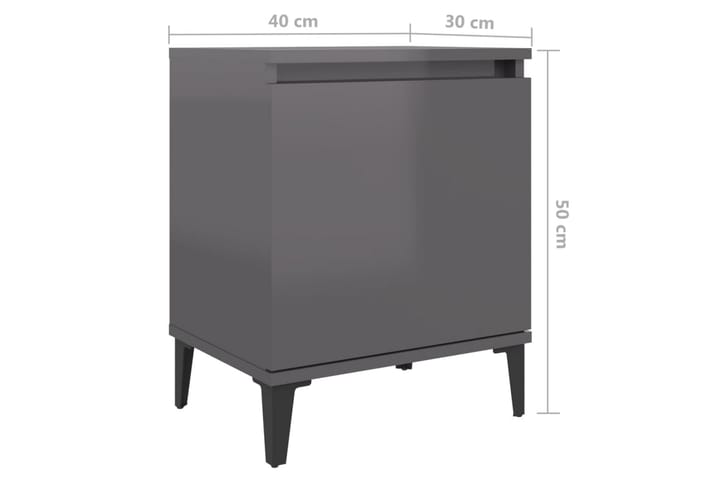 Sängbord med metallben 2 st grå högglans 40x30x50 cm - Grå - Möbler - Sovrum - Sängbord