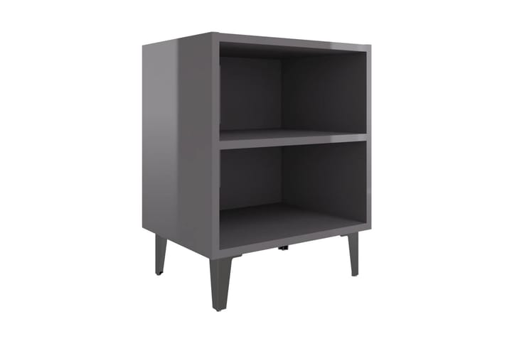 Sängbord med metallben grå högglans 40x30x50 cm - Grå - Möbler - Sovrum - Sängbord