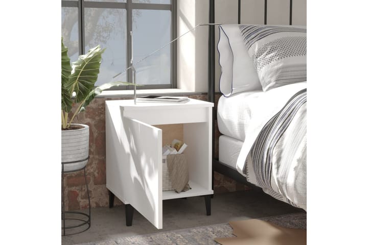 Sängbord med metallben vit 40x30x50 cm - Vit - Möbler - Sovrum - Sängbord