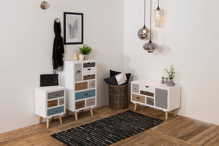 TITO Sängbord 36 cm med Förvaring 4 Lådor Vit/Blå/Grå - Möbler - Sovrum - Sängbord