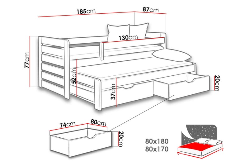 ANDREUS Enkelsäng 80x180 cm Vit - Vit - Möbler - Sovrum - Sängram & sängstomme