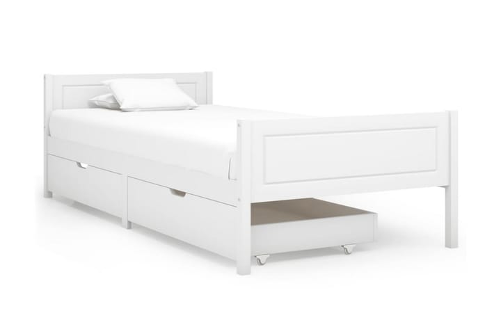 Sängram med 2 lådor vit massiv furu 90x200 cm - Vit - Möbler - Sovrum - Sängram & sängstomme