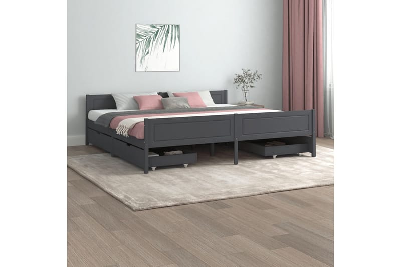 Sängram med 4 lådor mörkgrå massiv furu 200x200 cm - Grå - Möbler - Sovrum - Sängram & sängstomme