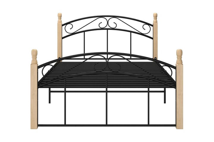 Sängram svart metall och massiv ek 120x200 cm - Ljust trä - Möbler - Sovrum - Sängram & sängstomme