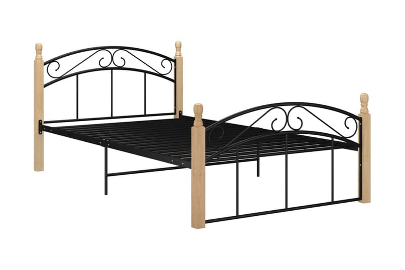 Sängram svart metall och massiv ek 120x200 cm - Ljust trä - Möbler - Sovrum - Sängram & sängstomme