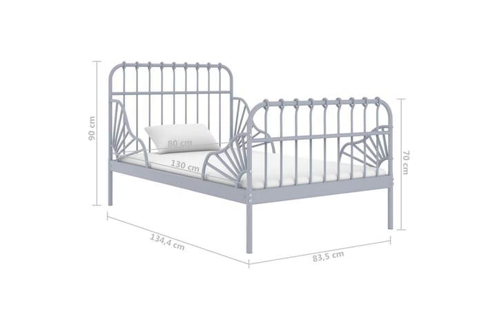 Utdragbar sängram grå metall 80x130/200 cm - Grå - Möbler - Sovrum - Sängram & sängstomme