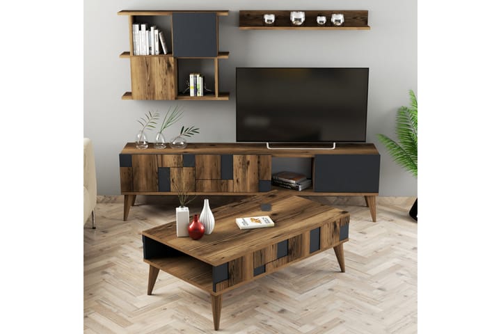 POTRERO Vardagsrumsmöbelset 180 cm Mörkbrun/Antracit - Möbler - Vardagsrum - Möbelset för vardagsrum