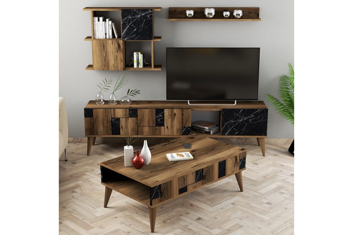 POTRERO Vardagsrumsmöbelset 180 cm Mörkbrun/Svart - Möbler - Vardagsrum - Möbelset för vardagsrum