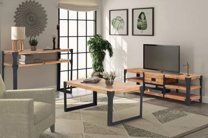 Vardagsrumsmöbler 3 delar massivt akaciaträ - Brun - Möbler - Vardagsrum - Möbelset för vardagsrum