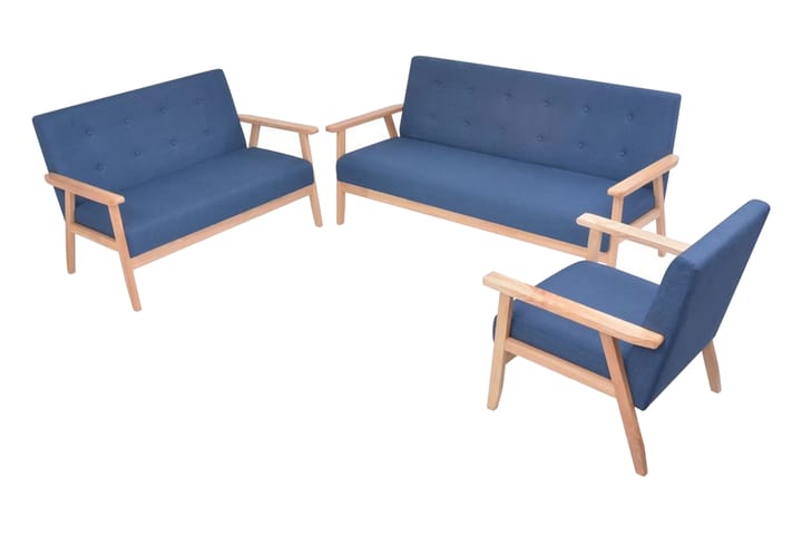 Soffuppsättning 3 st tyg blå - Blå - Möbler - Vardagsrum - Soffgrupper - Soffgrupp 3 2 1