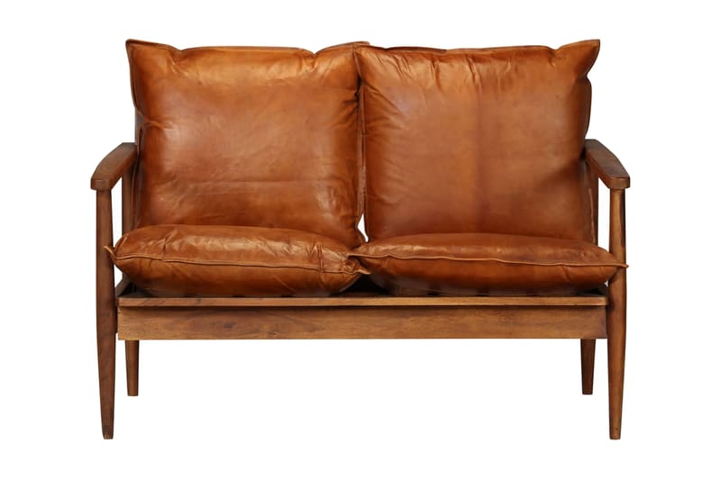 2-sitssoffa i äkta läder med akaciaträ brun