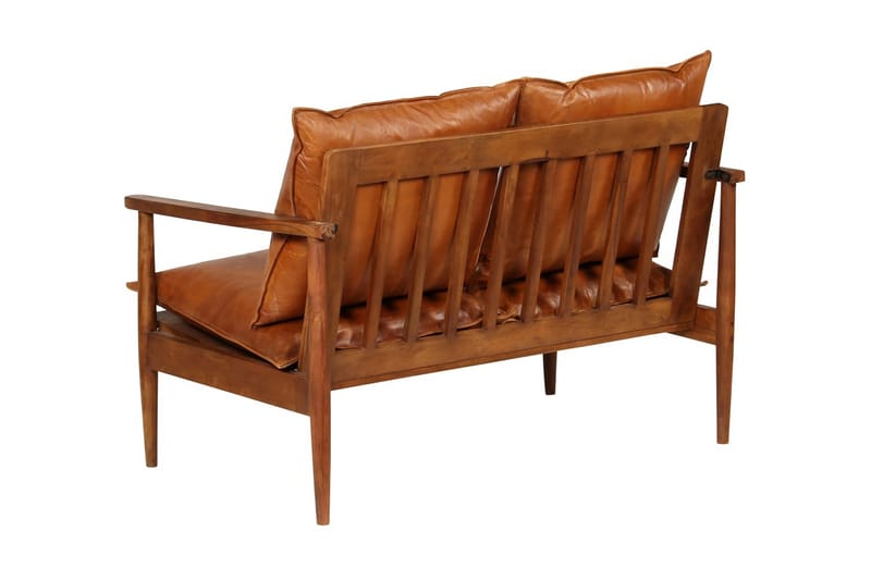 2-sitssoffa i äkta läder med akaciaträ brun - Brun - Möbler - Vardagsrum - Soffor - 2-sits soffor