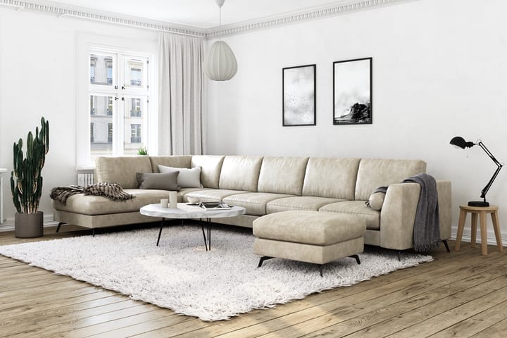 NASHVILLE LYX U-soffa med Schäslong Vänster Konstläder Beige - Möbler - Vardagsrum - Soffor - Divansoffa & schäslong