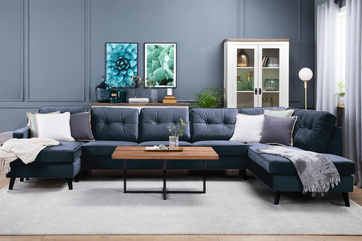 RIVALTA U-soffa Large med Divan Vänster Sammet Midnattsblå - Möbler - Vardagsrum - Soffor - U-soffor