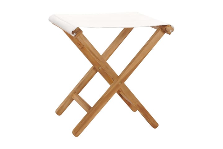 Hopfällbara stolar 2 st massiv teak och tyg gräddvit - Vit - Möbler - Vardagsrum - Stolar & sittmöbler - Pallar - Fotpall