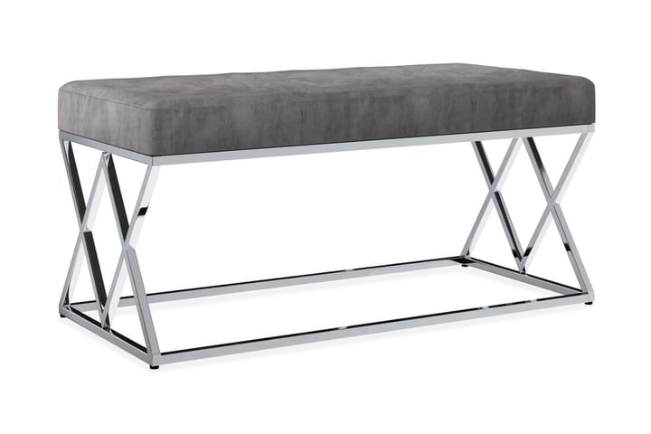 Bänk 97 cm grå sammetstyg och rostfritt stål - Grå - Möbler - Vardagsrum - Stolar & sittmöbler - Sittbänk