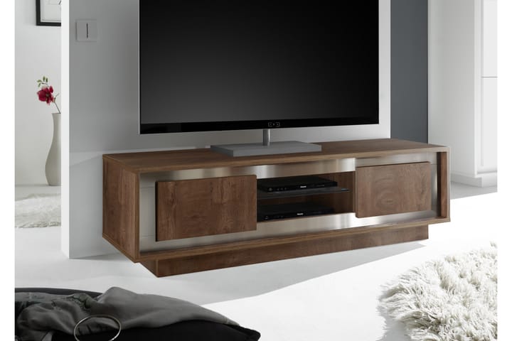 AIMILIO TV-bänk 156 cm Melamin Trälook Borstad stål - Möbler - Vardagsrum - Tv-möbler & mediamöbler - Tv-bänkar
