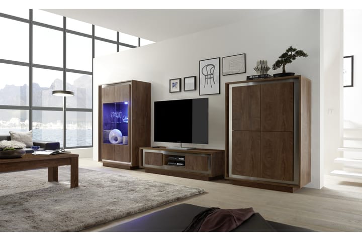 AIMILIO TV-bänk 156 cm Melamin Trälook Borstad stål - Möbler - Vardagsrum - Tv-möbler & mediamöbler - Tv-bänkar