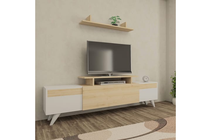CHISBURY TV-Möbelset 180 cm Vit/Ek - Möbler - Vardagsrum - Tv-möbler & mediamöbler - Tv-bänkar