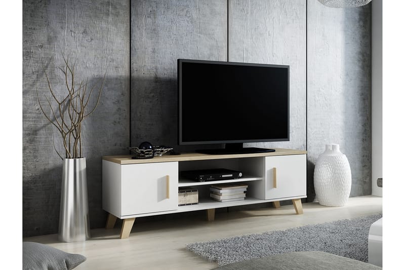 COPLIN TV-bänk 160 Vit/Ek - Vit/Ek - Möbler - Vardagsrum - Tv-möbler & mediamöbler - Tv-bänkar
