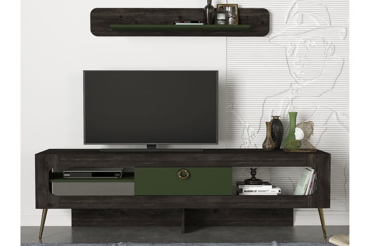 COTTIER TV-Möbelset 180 cm Svart/Grön