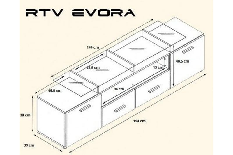 EVOBO Tv-bänk 194x39x48 cm Svart/Vit Högglans - Möbler - Vardagsrum - Tv-möbler & mediamöbler - Tv-bänkar