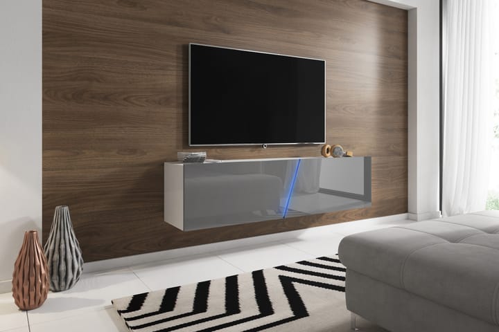 GLANSER Tv-bänk 160 cm Vit/Grå - Vit/Grå - Möbler - Vardagsrum - Tv-möbler & mediamöbler - Tv-bänkar