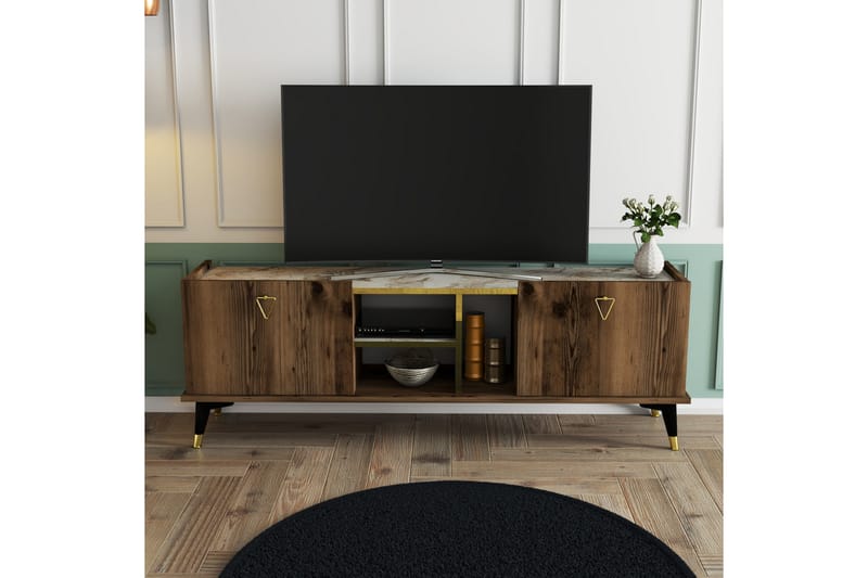HAVUZLA Tv-bänk 150 cm Valnöt/Guld/Svart - Möbler - Vardagsrum - Tv-möbler & mediamöbler - Tv-bänkar