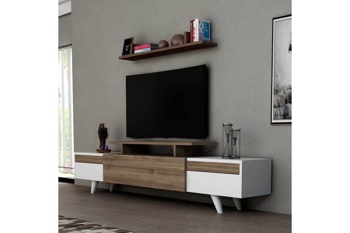 KHRIZ TV-Möbelset 180 cm Vit/Valnöt - Möbler - Vardagsrum - Tv-möbler & mediamöbler - Tv-bänkar