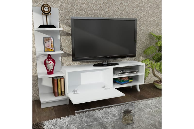 MARJORIE Tv-bänk 140 cm med Bokhylla Vit - Vit - Möbler - Vardagsrum - Tv-möbler & mediamöbler - Tv-bänkar
