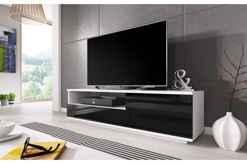 MIZEN Tv-bänk 138x40x41 cm Vit/Svart Högglans - Möbler - Vardagsrum - Tv-möbler & mediamöbler - Tv-bänkar