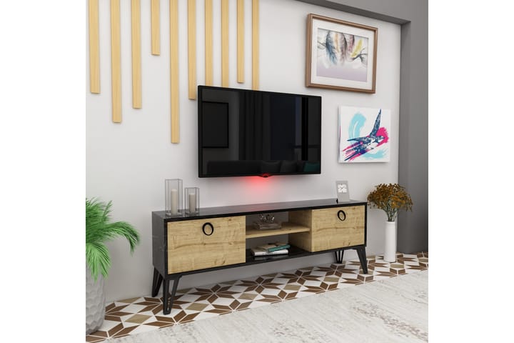 OLNSTIN Tv-bänk 150 cm Svart/Vit/Natur - Möbler - Vardagsrum - Tv-möbler & mediamöbler - Tv-bänkar