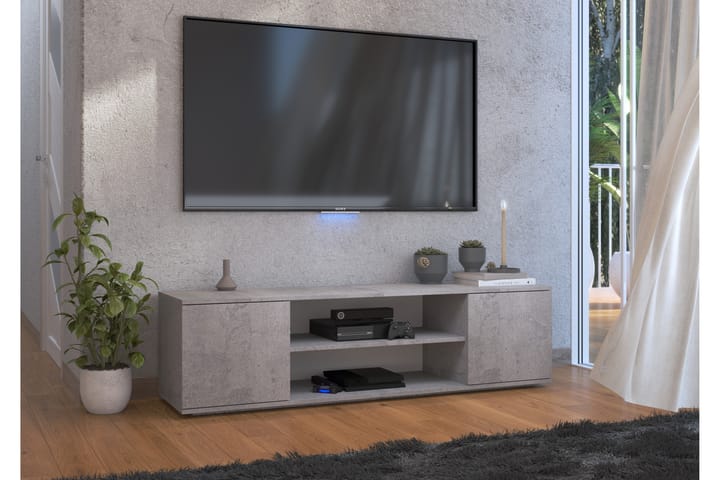 PETRES Tv-bänk 155 cm med 2 Dörrar Ljusgrå/Betonggrå/Silver - Möbler - Vardagsrum - Tv-möbler & mediamöbler - Tv-bänkar
